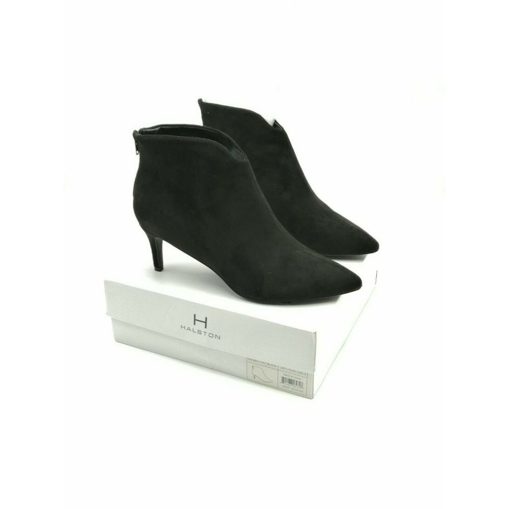 Halston Heritage Cairo Ankle Booties Black Vegan Suede Kitten Heel Womens 11 New